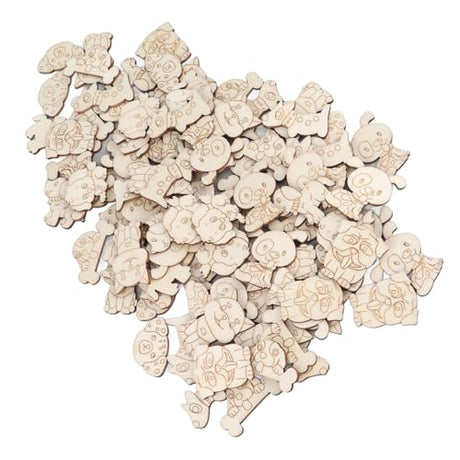 200 Pcs Unfinished Wooden Animal Cat Dog Shapes Wooden Cutouts Chips Colorable Animal Crafts Empty Wooden DIY Ornaments for Home Kindergarten Tissting