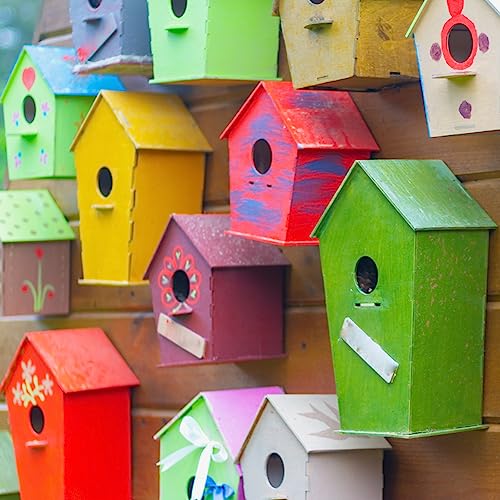 Wooden Birdhouses, 4Pcs Mini Hanging Birds Nests Ornaments DIY Unfinished Wood Bird House Outdoor Garden Balcony Courtyard for Children to Paint Hapivida