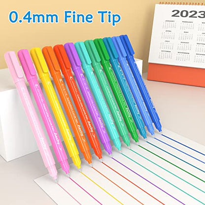 AECHY 12PCS Colored Curve Pens for Note Taking, Dual Tip Pens with 10 Different Curve Shapes & 12 Colors Fine Lines, Curve Highlighter Pen Set for - WoodArtSupply