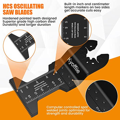 Kyoffiie 100Pcs Oscillating Saw Blades, 1-3/4" Quick Release Multi Tool Blades Kits Universal Oscillating Tool Blades Wood Plastic Multitool Blades - WoodArtSupply