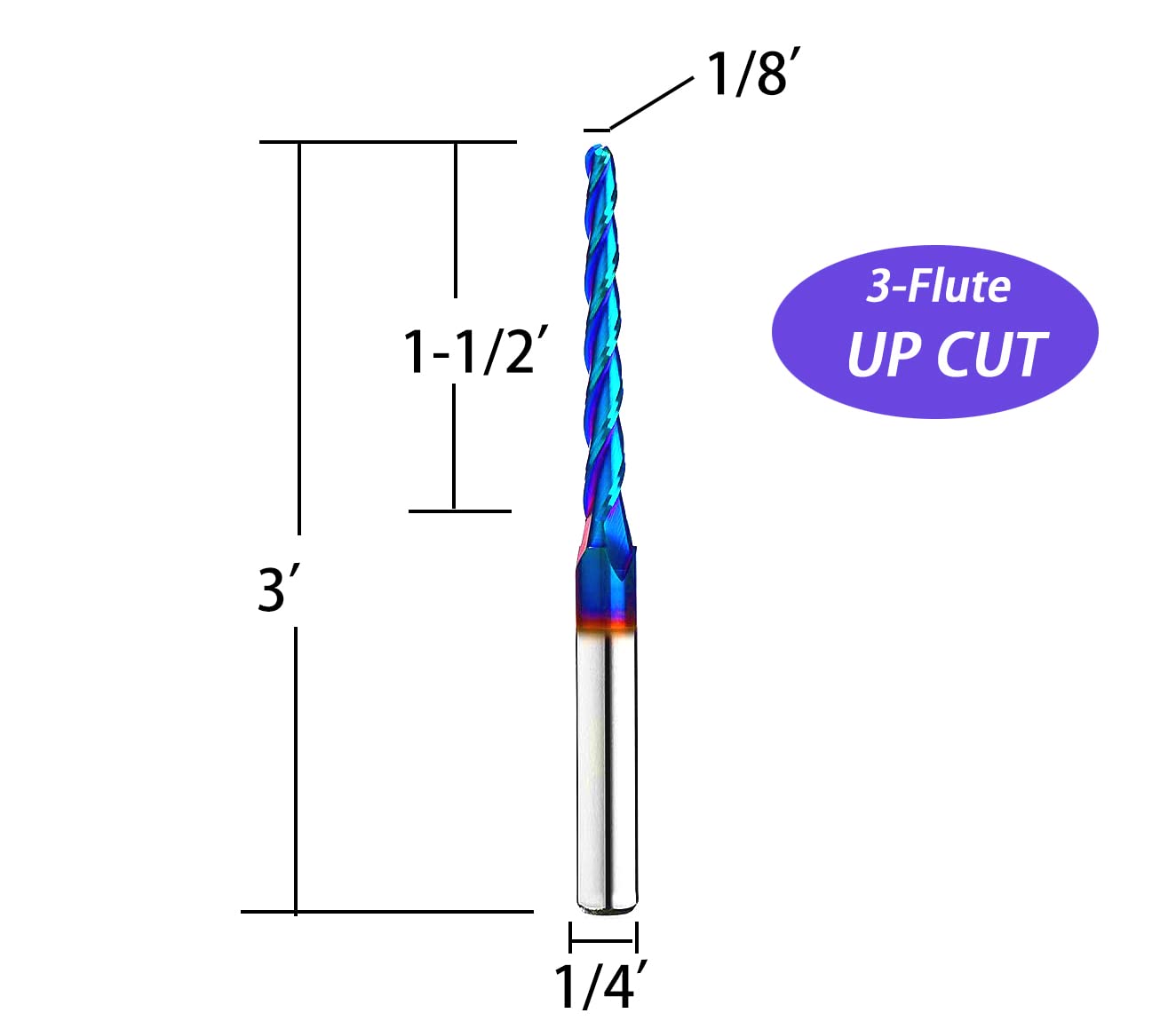 Ruhitools CNC Router Bits Ball Nose 1/8 inch Cutting Dia 2D and 3D Carving 1.0 Deg NACO Coated UpCut with 1/8" x 1 1/2" x 1/4" x 3" Shank 1/4" RUHIWORKER FOR INDUSTRIAL USE ONLY