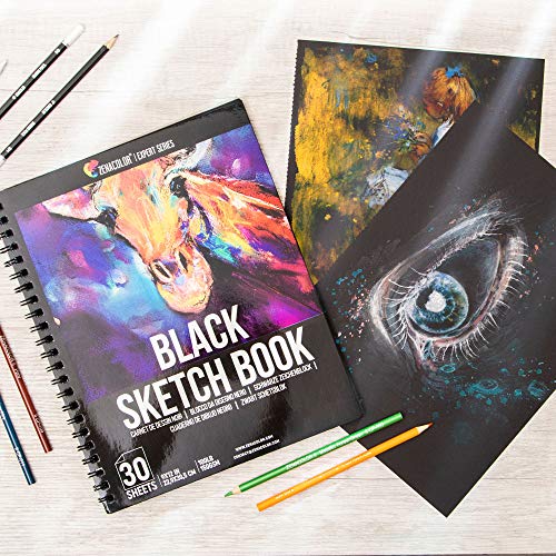 Black Sketchbook (Pack of 2, 60 Sheets) 9X12” - Heavyweight Paper 150GSM / 100 lbs, Perfect for Graphite & Colored Pencils, Charcoal, Chalk, Pack of - WoodArtSupply