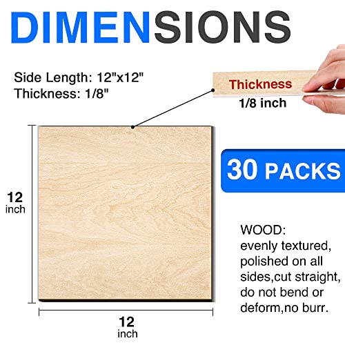 30 Pack Basswood Sheets 12"x12"x1/8", 3mm Basswood for Laser Cutting, Thin Plywood Board Unfinished Wood for Crafts, DIY Architectural Models Making, VKIZA