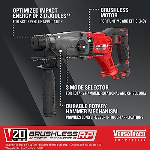 CRAFTSMAN V20 RP SDS Rotary Hammer Drill, Cordless, 7/8 inch, 2 Joules, Bare Tool Only (CMCH234B) - WoodArtSupply