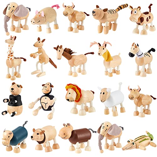 Wettarn Bendable Wooden Animal Toys Flexible Animal Toys Zoo Safari Jungle Animal Figurines Smooth Natural Farm Animals for Preschool Learning Wettarn