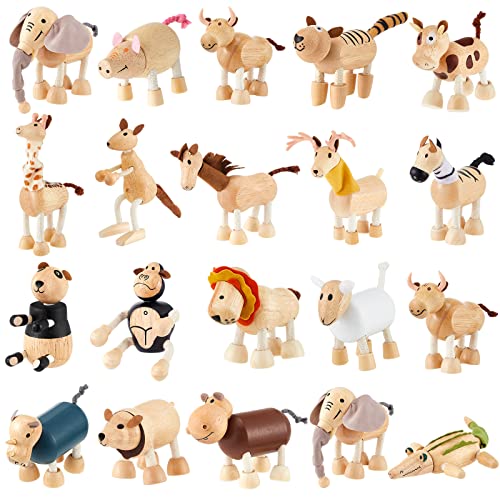 Wettarn Bendable Wooden Animal Toys Flexible Animal Toys Zoo Safari Jungle Animal Figurines Smooth Natural Farm Animals for Preschool Learning - WoodArtSupply