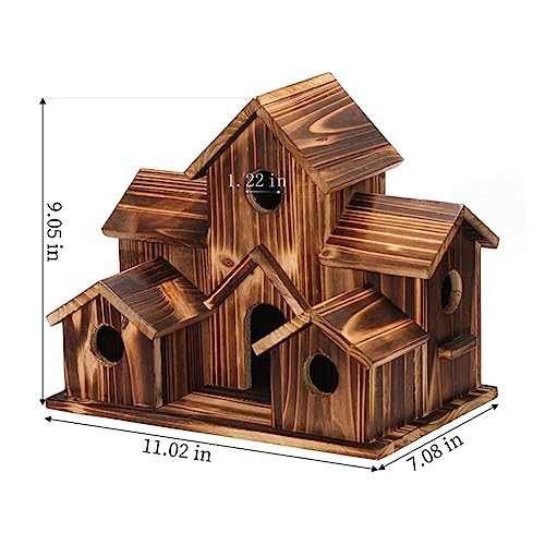Terpovery Hanging Wooden Bird House for Outside 6 Hole Wooden Bird House Courtyard Backyard Decorations Terpovery