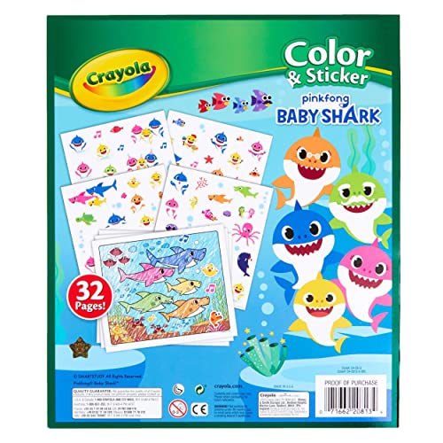 Crayola Baby Shark Coloring Pages and Stickers, Gift for Kids, Ages 3, 4, 5, 6 Color & Sticker Crayola