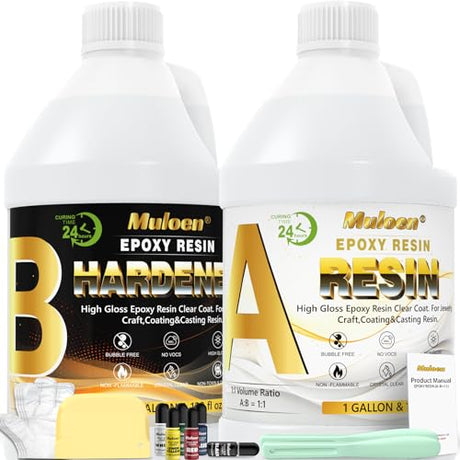 Epoxy Resin 2 Gallon - Crystal Clear Epoxy Resin Kit, 2 Part Casting Resin for Art, No Yellowing, No Bubble, Self Leveling, High Gloss, Suitable for Muloen