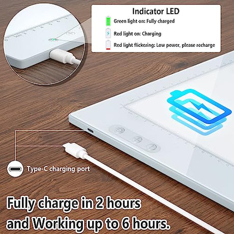 A4 LED Light Pad, IMAGE A4 Tracing Pad Rechargeable Magnetic Light Box, Cordless Ultra-Thin, Perfect for Vinyl Weeding Animation, Tattoo, Sketching IMAGE