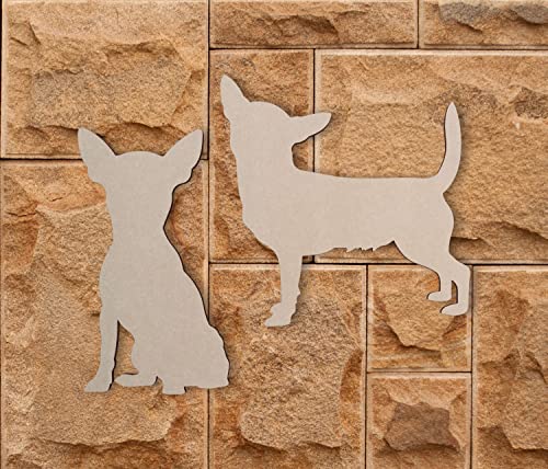 Wooden Chihuahua Dog Silhouette Cutouts (2 Pack) -Unfinished Wood Dog Lovers Gift - WoodArtSupply