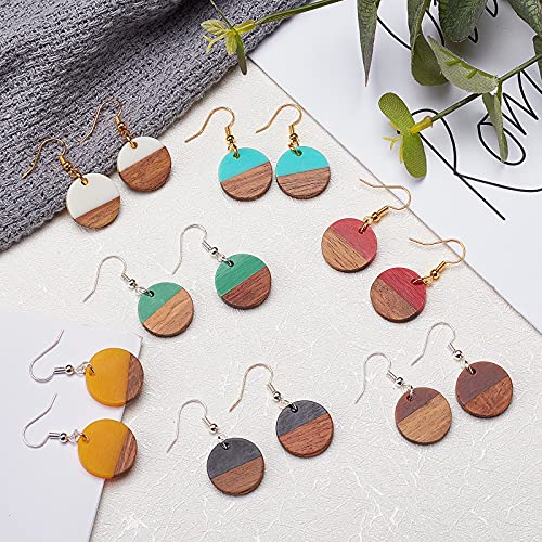 OLYCRAFT 174PCS Flat Round Dangle Earring Making Kits 7 Colors Include Resin and Walnut Wood Pendants with 60 PCS Earring Hooks and 100PCS Jump Rings OLYCRAFT