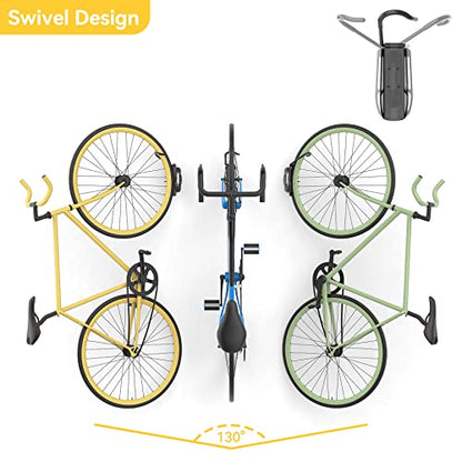 WALMANN Swivel Bike Wall Hanger Bike Hooks for Garage Wall Vertical Space Saving Sturdy Wall Mount Bike Rack Garage Home Bike Storage, Pack of 2 - WoodArtSupply