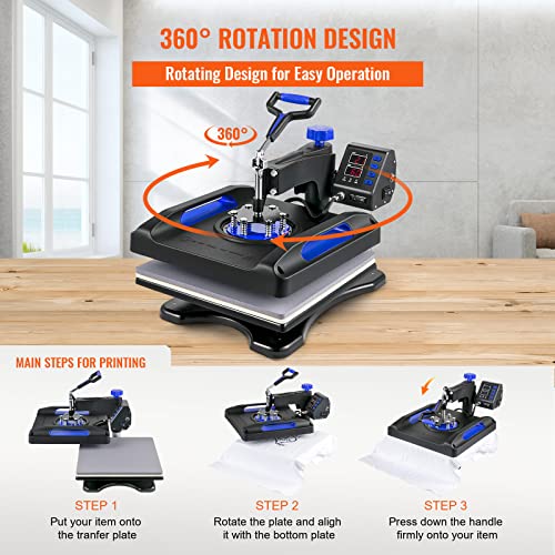 VEVOR Heat Press Machine 8 in 1 Combo - 15x15 Tshirt Press Machine with Tumbler Press, 360° Swing Away Digital Multifunction Heat Transfer