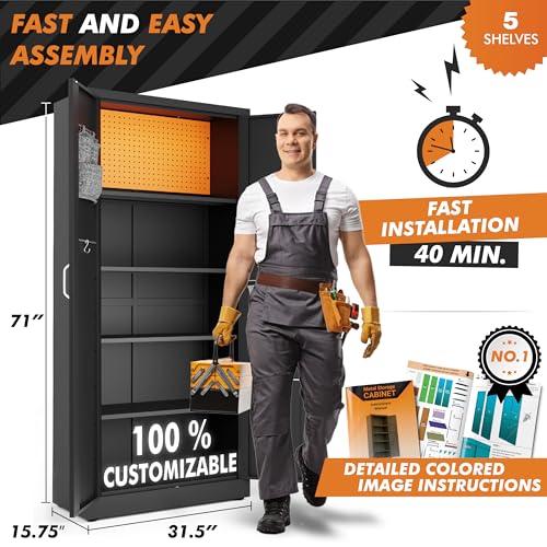 METALTIGER Locking Metal Storage Cabinet | Garage Storage Cabinet with Doors and 5 Adjustable Shelves | 71" Lockable Tool Cabinet | Heavy-Duty Metal METALTIGER
