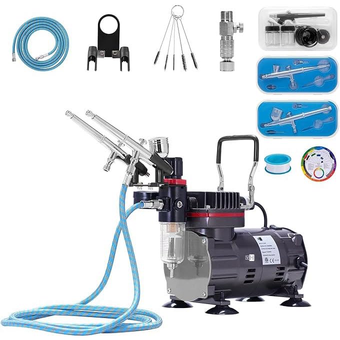 VIVOHOME Airbrush Kit with 1/5 HP Air Compressor and 3 Dual Action Professional Airbrush Gun, Gravity and Siphon Feed, Quiet Air Brush Paint Set with VIVOHOME