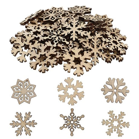 Christmas Decoration Amosfun 50pcs Assorted Pattern Wooden Pieces Christmas Snowflake Cutouts Craft Embellishments DIY Decorative Accessories Manual Amosfun