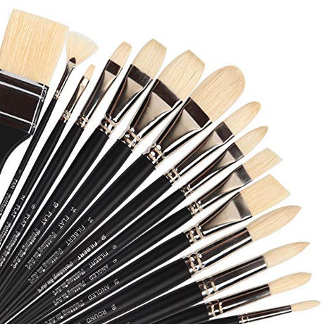 Falling in Art Natural Bristle Professional Paintbrush Set, 15PCS Long Handled Paint Brushes for Acrylic Painting, Oil Paint Brushes of Fan, Round, Falling in Art