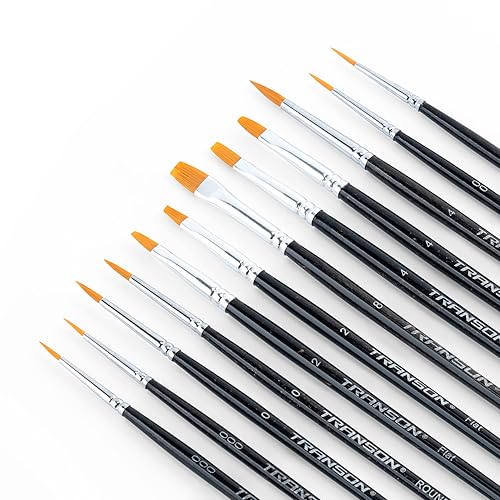 Transon 12pcs Small Detail Miniature Model Painting Brush Set Suitable for Acrylic Watercolor Gaouche Oil Painting - WoodArtSupply