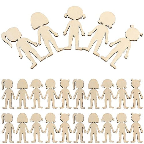 Unomor 50pcs Wood People Cutouts Wooden Kids Girl Hanging Ornaments Wood Man Shapes Unfinished Blank Wooden Slices DIY People Craft Gift Tags for DIY Unomor