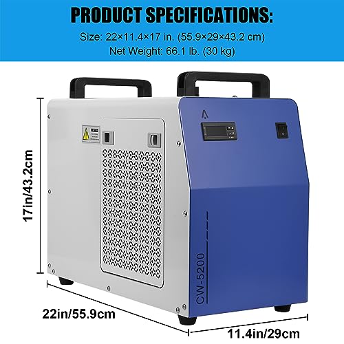 Towallmark Industrial Water Chiller CW5200, 6L Capacity 0.9hp 2.6gpm Water Cooling System for 60W 70W 80W 90W 100W 120W 130W 150W CO2 Laser Engraving - WoodArtSupply