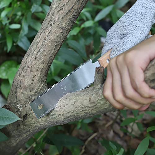 Japanese Hand Saw Woodworking Tools, SS SHOVAN Double Edged 11/17 TPI Flush Cut Saw, Wooden Handle Pull Saw Small Handsaw for Fine Cutting Wood SS SHOVAN
