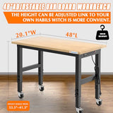 LARBANKE 48" Adjustable Workbench with Wheels,Heavy-Duty Rubber Wood Worktable with Power Outlets & Precision Scales & Foot Pads,2000 LBS Load LARBANKE