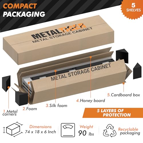 METALTIGER Locking Metal Storage Cabinet | Garage Storage Cabinet with Doors and 5 Adjustable Shelves | 71" Lockable Tool Cabinet | Heavy-Duty Metal METALTIGER