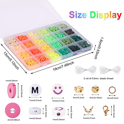 QUEFE 9600pcs Clay Beads for Bracelet Making Kit, 96 Colors Polymer Heishi Beads with Letter Beads for Jewelry Necklace Making, Craft Gifts, Preppy, QUEFE