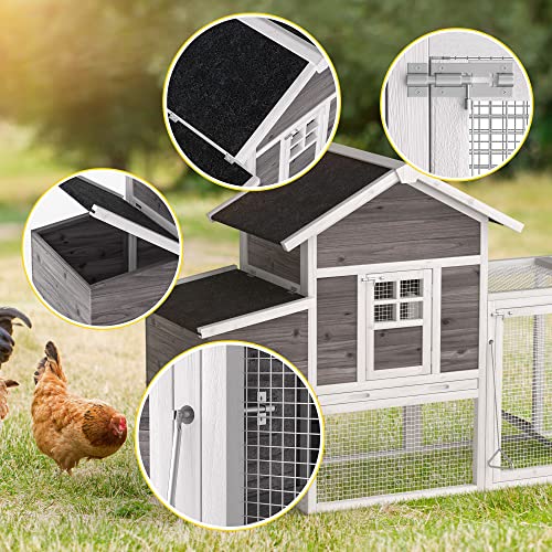 Wooden Chicken Coop, 80” Large Chicken Run 2 Tier Guinea Pig Pet House Outdoor with Pull Out Tray & Ramp Bunny Cage with Egg Box Rabbit Hutch with