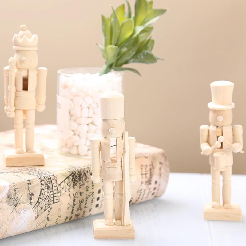 RCFINE 6Pcs Nutcracker Christmas DIY Nutcracker Unfinished Blank Unpainted Nutcracker Figurine Ornament for Table Home Decoration