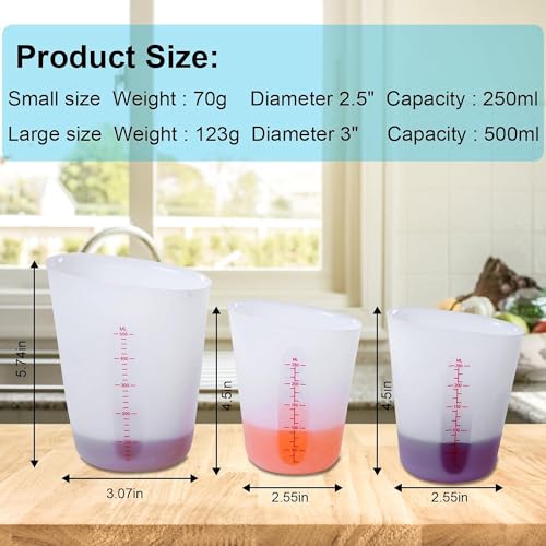 Silicone Measuring Cups, 500ml & 250ml Large Flexible Mixing Cups, 3 Cups Pour Baking Cups for Epoxy Resin, DIY, Jewelry Making, Cooking - WoodArtSupply