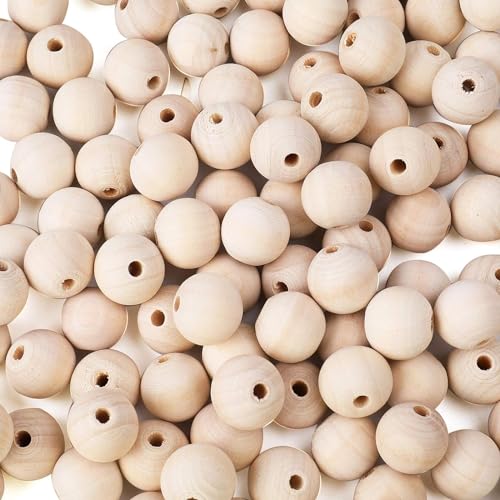 Foraineam 500 Pieces 20mm Natural Wood Beads Unfinished Round Wooden Loose Beads Wood Spacer Beads for Craft Making