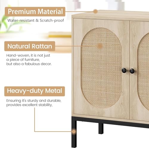 GAOMON Sideboard Buffet Cabinet, Rattan Storage Cabinet, Wood Accent Cabinet with Door and Shelf, Console Cabinet with Storage, Sideboard Cabinet for GAOMON