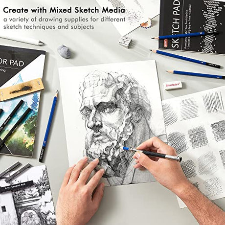 Shuttle Art 116 PCS Drawing Kit, Complete Drawing Supplies with Sketch Pencils, Colored Pencils, Graphite, Charcoal Sticks, Professional Drawing Shuttle Art