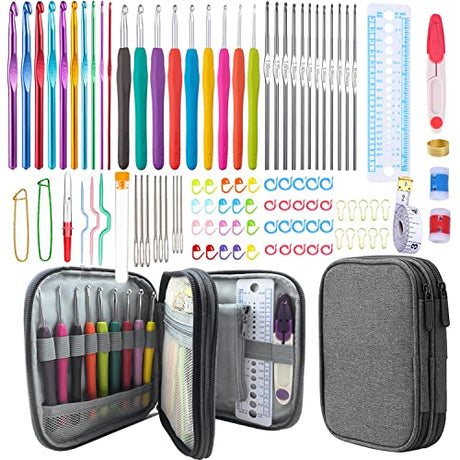 Weabetfu 102pcs Crochet Hooks Set Crochet Hook Kit with Case Ergonomic Crochet Needles for Arthritic Hands and Crochet Accessories Complete Crochet Weabetfu