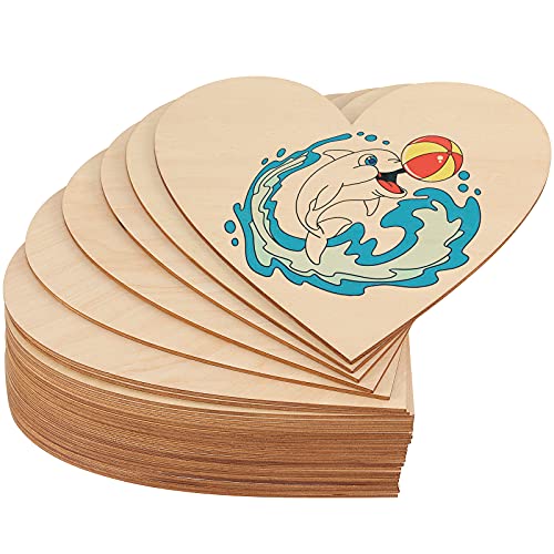 FUNSUEI 30 PCS 8 Inches Natural Wood Heart Slices, Unfinished Predrilled Wooden Heart Cutouts, Wood Heart Shape Slices for Home Decoration, Wedding,