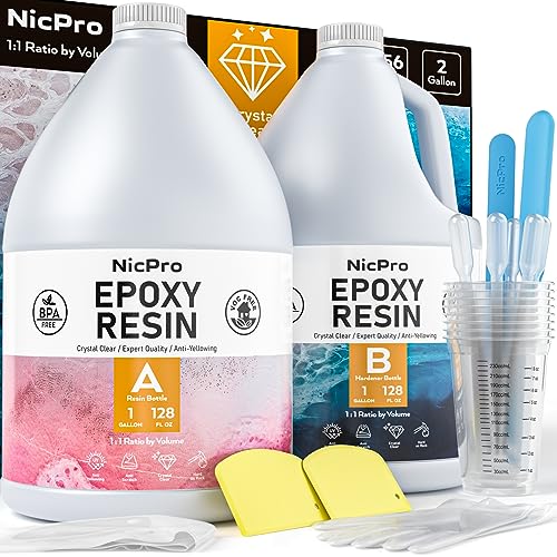 Nicpro 2 Gallon Crystal Clear Epoxy Resin Kit, High Gloss & Bubbles Free Resin Supplies for Coating and Casting, Craft DIY, Wood, Table Top, Bar Top, - WoodArtSupply