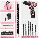 COMOWARE Cordless Drill Set, 12V Power Drill, Pink Drill Set for Women, 1 Battery & Charger, 3/8" Keyless Chuck, 2 Variable Speed, 0-450 & 0-1500 COMOWARE
