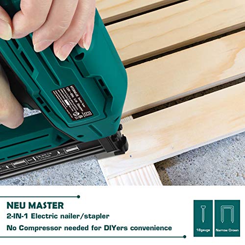 Electric Brad Nailer, NEU MASTER NTC0040 Electric Nail Gun/Staple Gun for Upholstery, Carpentry and Woodworking Projects, 1/4'' Narrow Crown Staples