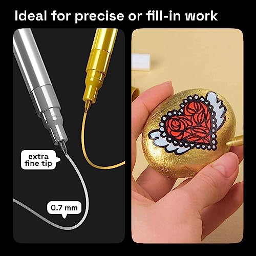 Metallic Acrylic Paint Pens for Rock Painting, Stone, Ceramic, Glass, Wood, Fabric, Canvas, Metal, Scrapbooking (6 Pack) Set of 3 Gold & 3 Silver ARTISTRO