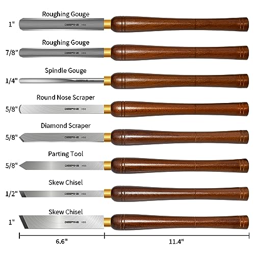 DEEFIINE 8pcs HSS Wood Turning Tools Lathe Chisel kit with Beech handle DEEFIINE