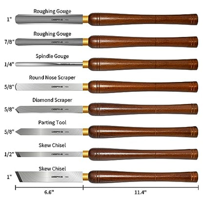 DEEFIINE 8pcs HSS Wood Turning Tools Lathe Chisel kit with Beech handle - WoodArtSupply