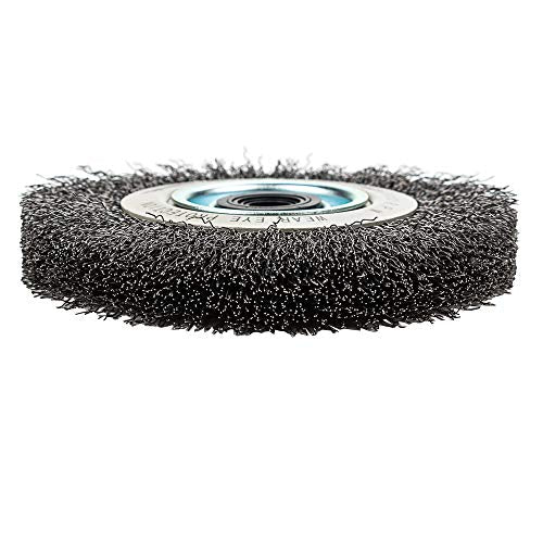 Forney 72895 Wire Bench Wheel Brush, Industrial Pro Crimped with 1/2-Inch Through 2-Inch Multi Arbor, 6-Inch-by-.012-Inch Forney