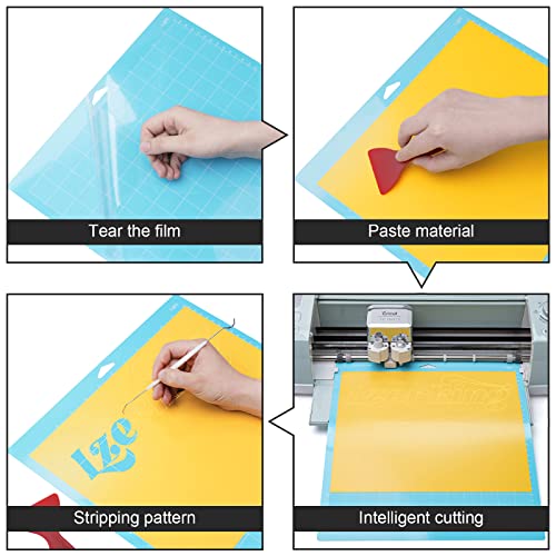 Lzerking Cutting Mat for Cricut 4 Pack Accessories and Supplies Variety Replacement Standard Light Strong Frabic Cut Pads Cricket Cards for Cut Machine Maker/Maker 3/Air/Air 2 with Scraper Pick Needle
