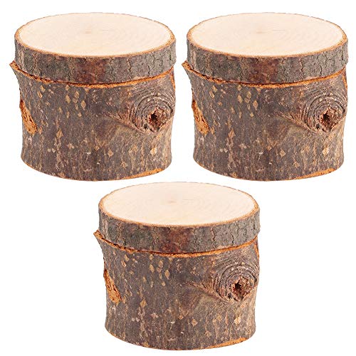 Liyeehao 3pcs/ Set Wood Wedding Ring Box Round Wooden Storage Boxes DIY Craft Jewelry Trinket Box DIY Rustic Wedding Ring Case Gift for Wedding, - WoodArtSupply