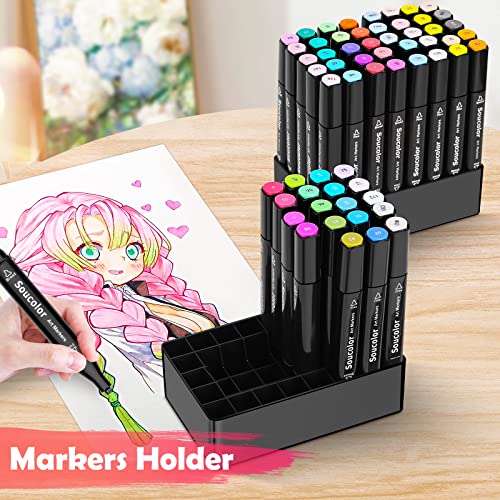 Soucolor Alcohol Markers 80 Colors with Case & Holders, Dual Tips Chisel & Fine Art Markers for Adult Coloring Kids Drawing, Artist Markers Art