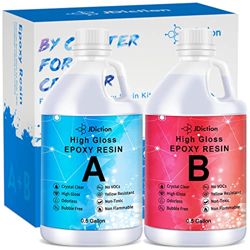 JDiction Epoxy Resin Clear High Gloss Epoxy Resin, Maximum 1.5 Inch Deep Pour 1 Gallon Casting Resin for Jewelry Making, Table Top, Wood and Mold JDiction