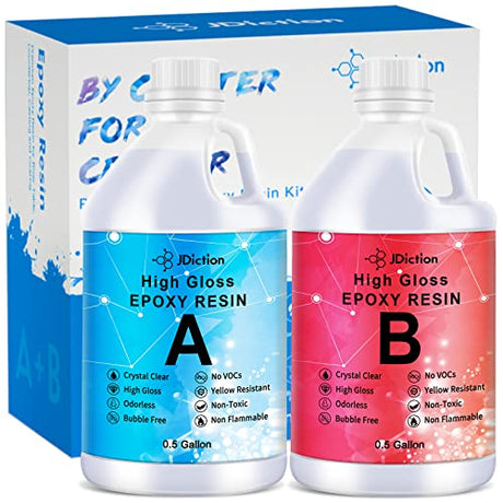 JDiction Epoxy Resin Clear High Gloss Epoxy Resin, Maximum 1.5 Inch Deep Pour 1 Gallon Casting Resin for Jewelry Making, Table Top, Wood and Mold JDiction