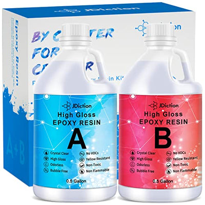 JDiction Epoxy Resin Clear High Gloss Epoxy Resin, Maximum 1.5 Inch Deep Pour 1 Gallon Casting Resin for Jewelry Making, Table Top, Wood and Mold